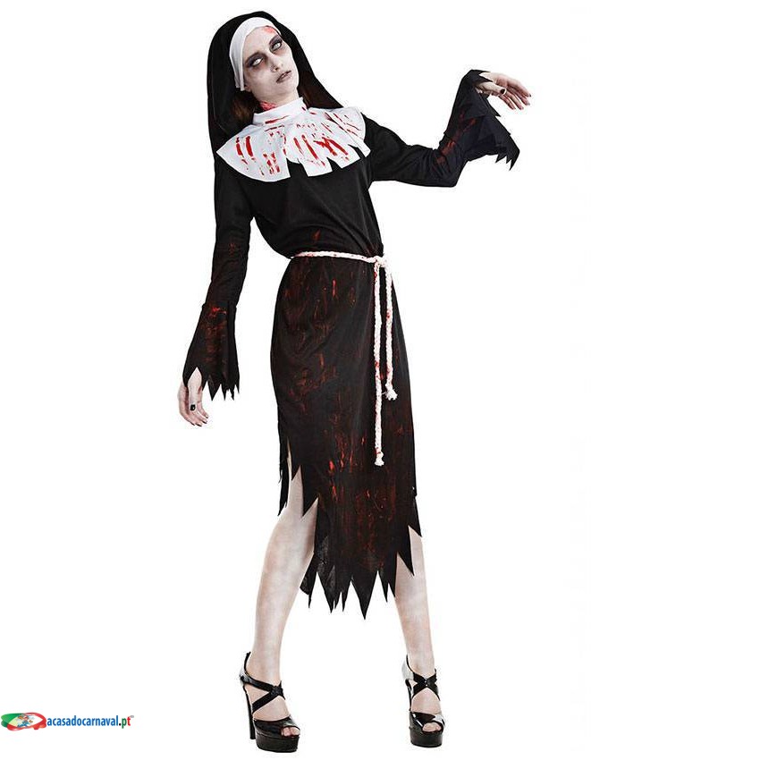 Vestido cosplay freira Halloween feminino fantasia terror disfarce