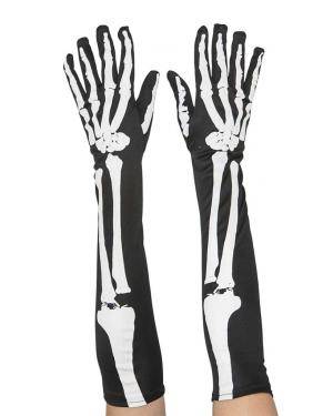 Luvas compridas esqueleto 50x12cm. Acessórios para disfarces de Carnaval ou Halloween