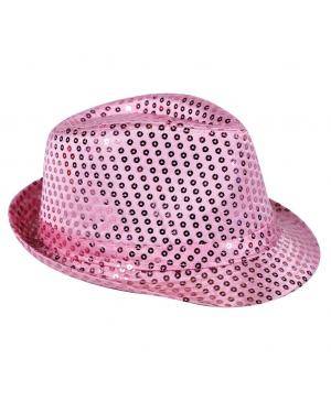 Chapéu fedora lantejoulas rosa Acessórios para disfarces de Carnaval ou Halloween