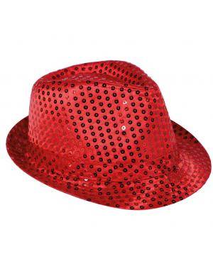 Chapéu fedora lantejoulas vermelho Acessórios para disfarces de Carnaval ou Halloween