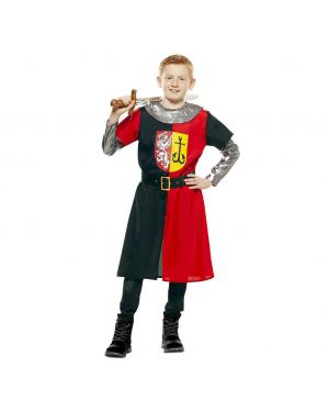 Fato Cruzado Medieval Vermelho e Preto Criança para Carnaval