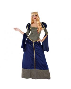 Fato Dama Medieval Azul Adulta para Carnaval