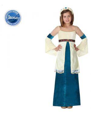 Fato Dama Medieval Azul Menina para Carnaval