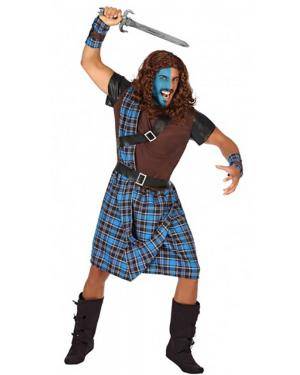 Fato Escocês Azul Adulto para Carnaval