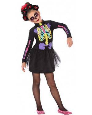 Fato Esqueleto Multicolor Menina para Carnaval