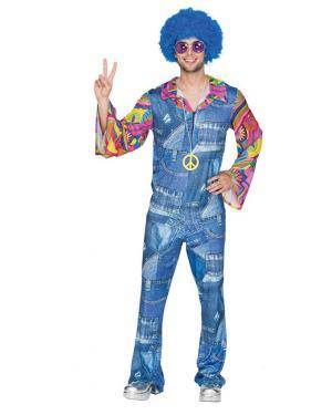 Fato Hippie Jeans Homem Adulto M/L, Loja de Fatos Carnaval, Disfarces, Artigos para Festas, Acessórios de Carnaval, Mascaras, Perucas 589 acasadocarnaval.pt