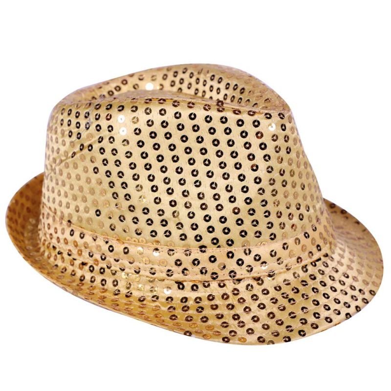 Chapéu fedora lantejoulas ouro