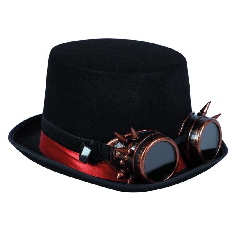 Chapéu steampunk com óculos de farpas