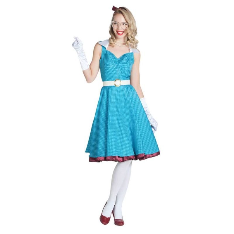 Disfarce de Vestido Azul com Bolinhas Pin Up