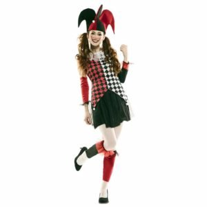 Fato Arlequim Vermelho Mulher