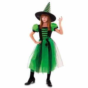 Fato de Bruxa Verde Com Aranha Menina