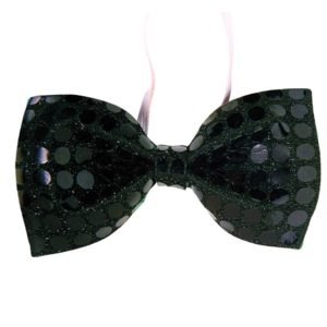 Laço lantejoulas preto 12x6 cm.