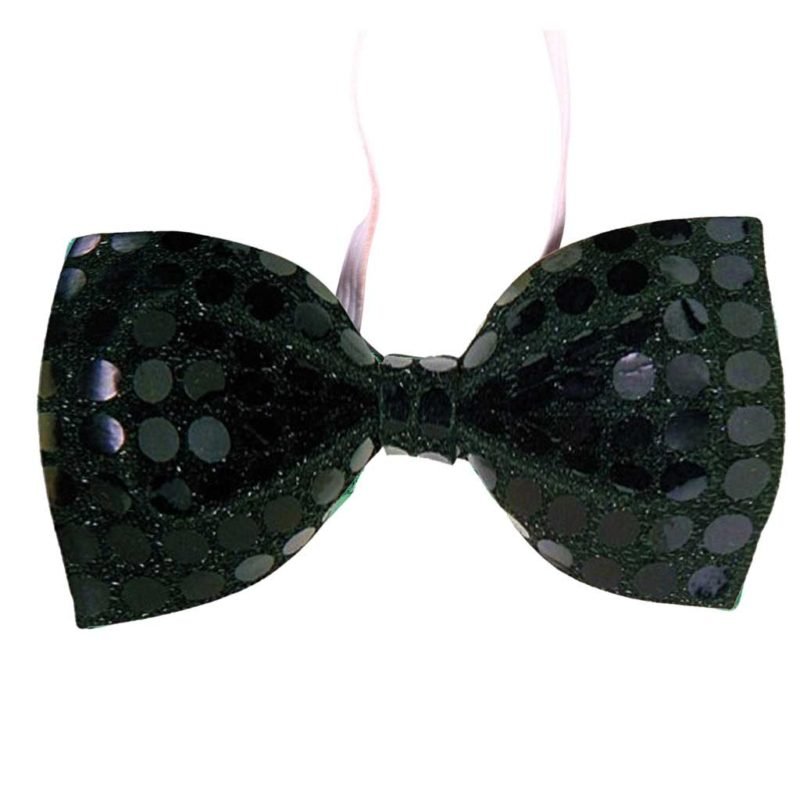 Laço lantejoulas preto 12x6 cm.