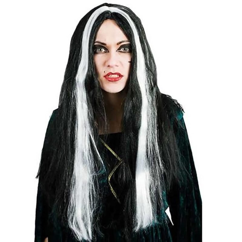 Peruca Bruxa Longa Preta com Madeixa