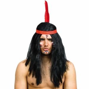 Peruca Indio Longa com Fita e Pena
