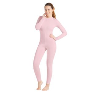 Macacão Rosa Spandex con Zíper Traseiro para Mulher