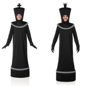 Fato de Peça de Xadrez (Rainha -Rei) Preta para Adulto