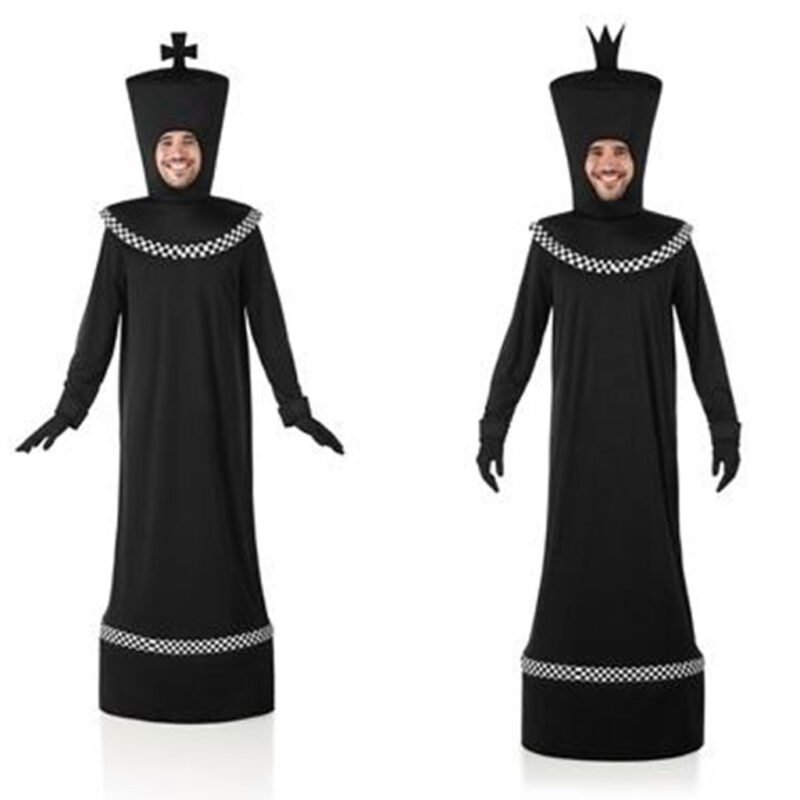 Fato de Peça de Xadrez (Rainha -Rei) Preta para Adulto
