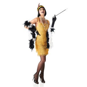 Fato de Charleston Dourado com Franjas para Mulher