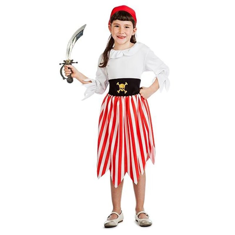 Fato de Pirata às Riscas Vermelhas e Brancas Menina